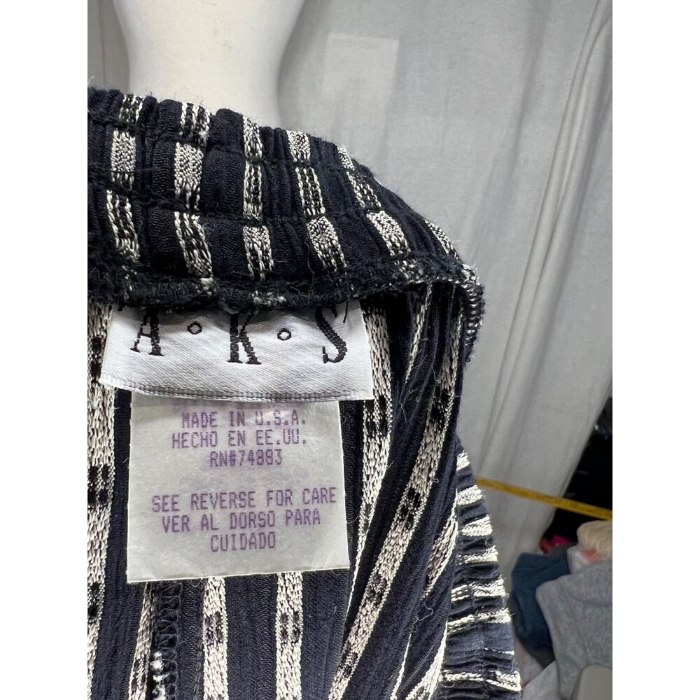 AKS dress pants 1XL black & white plaid stripe USA wide leg - Picture 9 of 10